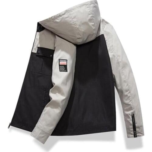 New Spring Autumn Mens Jacket Coat Hooded Casual Fashion Patchwork Color Men Windbreaker High Quality Male Bomber Jacket