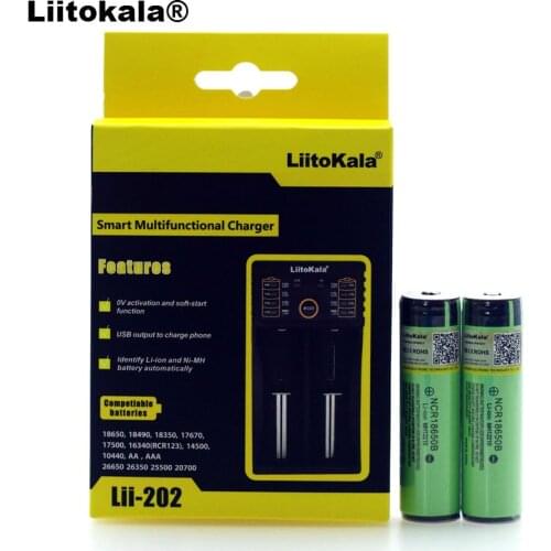 Liitokala 2PCS charging 18650 3.7V 3400mah NCR18650B Lthium battery protection board for battery + Lii-202 charger