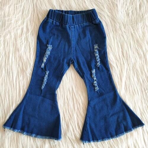 Fashion solid color jeans for children hot sell girl bell pants baby girls elastic jeans