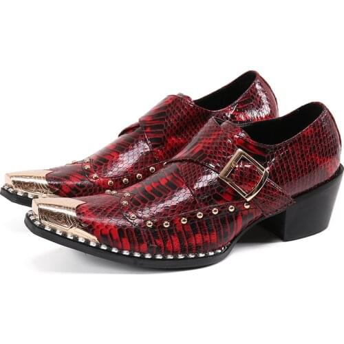 Sapato social masculino gold steel toe high heels red wedding oxford for men rivets formal shoes men genuine leather vestidos