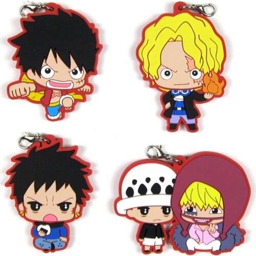 New Arrival One Piece Luffy Ace Nami Sabo Boa Hancock Zoro Chopper Trafalgar Law Japanese Anime rubber keychain strap D166