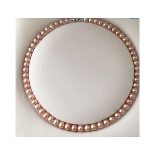 Charming 18"8-9mm genuine south sea pink purple pearl necklace