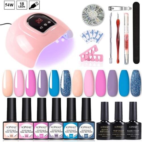 Autumn 6 Colors Nail Gel Polish Matte Top Coat 18Pcs Full Set 54W UV/LED Lamp Drill Machine For Nail Art Gel Varnishes