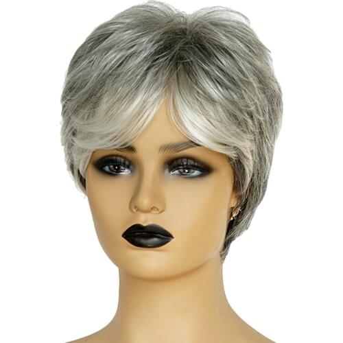 Short Straight Pixie Cut Wigs Natrual Looking Wigs for Women with Side Bangs Smooth Human Hair Wig with Wigs Cap and Comb Clips