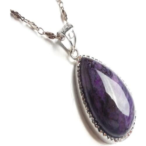 Fashion Jewelry Silver Plated Necklace Pendant For Women Ladies South African Genuine Purple Natural Sugilite Pendant 27x18x9mm