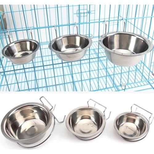 Stainless Steel Hanging Bowl Dog Feeder Clamp Holder Pet Feeding Dish Puppy Cage Stationary Food Water Bowls Dogs Single Bowl