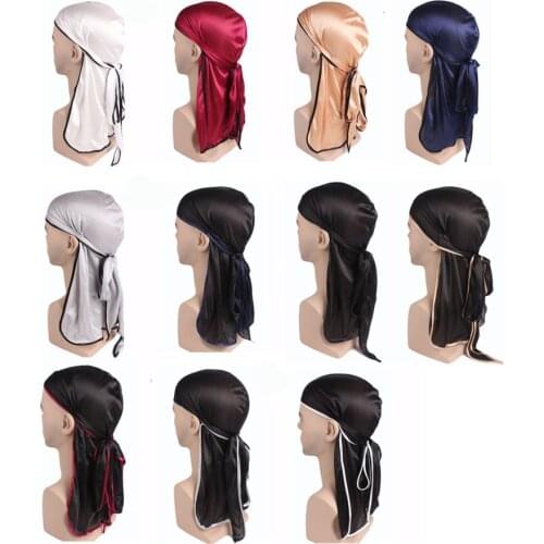 Silky Durag Mens Turban Cap Scarf Muslim Doo Rag Pirate Hat Women Headwear Breathable Hip Hop Hair Accessories Wholesale