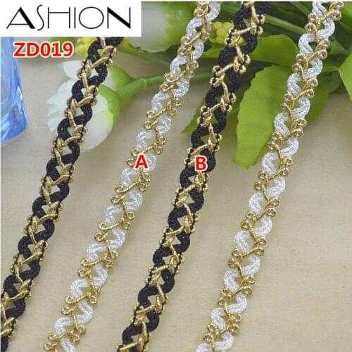 10 meters Width 8mm black white and gold polyester knit lash ribbon lace trim with edge ZD019