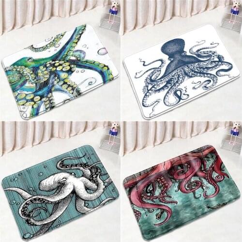 Funny Octopus Bath Mats Creative 3D Ocean Animals Kitchen Door Pad Entrance Bedroom Floor Mat Bathroom Rug Non-slip Carpet Decor