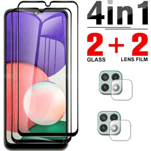 4 in 1 Tempered Protector Glass For Samsung Galaxy A22 4G/5G 6.6'' 22a a 22 Screen Protective Full Cover Film Camera Glasses