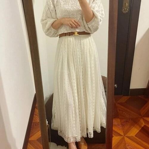 Women Lace Embroidered Midi Skirt With Lining
