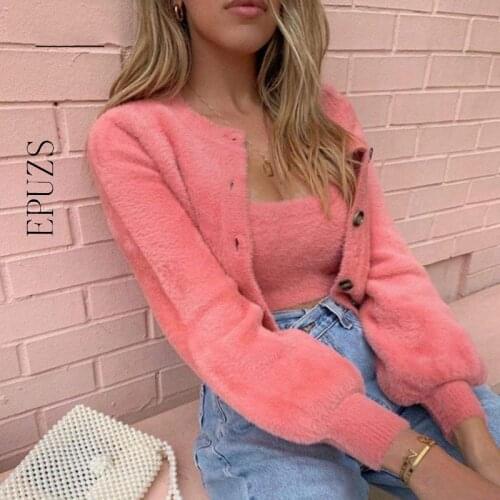 Pink cropped cardigan women crop sweater 2019 knitted button tops long sleeve v-neck knitted cardigan korean womens sweater
