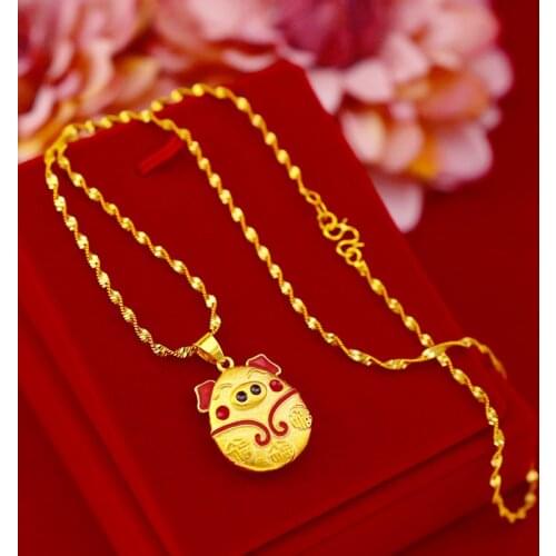 KOREAN FASHION 14K GOLD PENDANT NECKLACE FOR WOMEN JEWELRY HAPPY GOLDEN PIG ZODIAC NECKLACE CHOKER CHAIN CLAVICLE BIRTHDAY GIFT