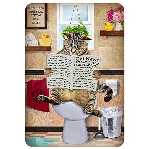 Tin Sign Funny Cat Reading Newspaper On The Toilet Suitable for House Bar Coffee Shop Wall Decoration Aluminum Metal Sign