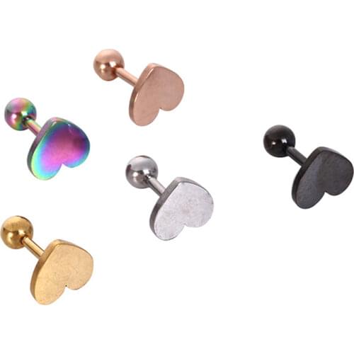 1Pc Stainless Steel Love Heart Ear Helix Cartilage Body Piercing Earrings Studs