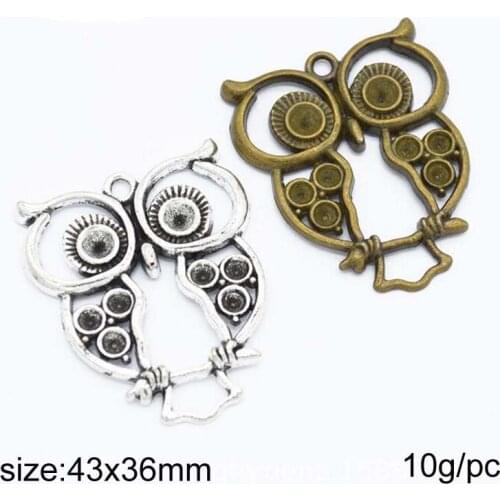 10pcs/lot Alloy Antique Silver/Antique Bronze 43x36mm Animal Owl Charm Pendant Fit Bracelet Necklace DIY Metal Jewelry Making