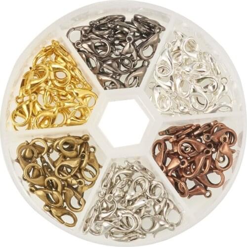 180PCS 6 Color Zinc Alloy Lobster Claw Clasps Box Set Nickel Free 12x7mm Jewelry Findings Making
