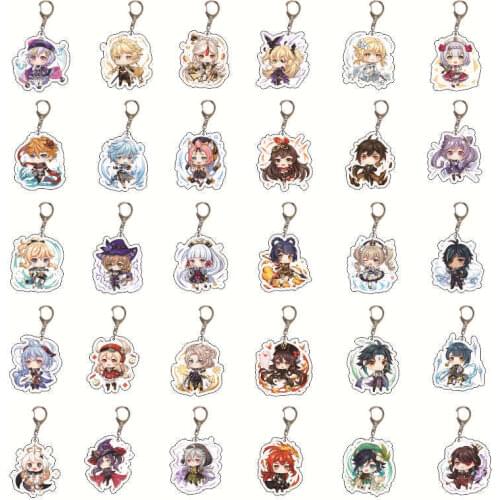 19 Style Anime Genshin Impact Keychain Xiao Zhongli Diluc Venti Hutao Paimon Cute Acrylic Pendant Keyring Fans Cosplay Jewelry