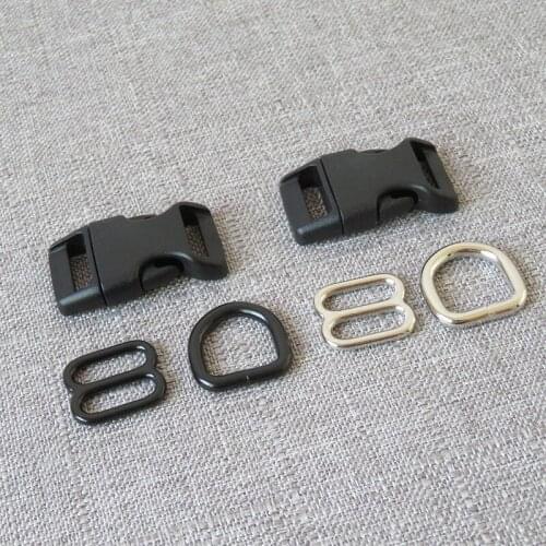 50 sets/lot 15mm webbing strap plastic buckle metal D ring adjuter slider belt clasp for cat pet dog collar sewing DIY accessory
