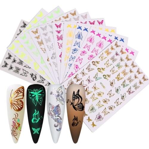 8Pcs/12Pcs Simulation Butterfly Nail Sticker Set Mix Colorful Butterflies Slider Nail Art Stickers 3d Laser Decals Decorations