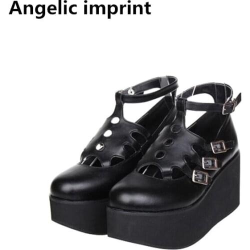 Angelic imprint woman mori girl lolita cosplay shoes lady high heels wedges pumps women princess dress party shoes white black