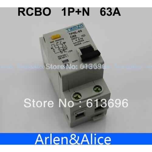 DPNL 1P+N 63A 230V~ 50HZ/60HZ Residual current Circuit breaker with over current and Leakage protection RCBO