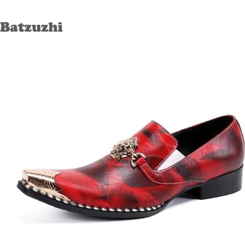 Batzuzhi Leather Dress Shoes for Men Party and Wedding Luxury Handmade Mens Leather Shoes Pointed Iron Toe Sapato Masculino