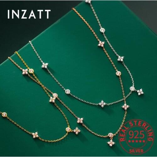 INZATT Real 925 Sterling Silver Zircon Flower Round Choker Necklace For Women Bohemian Fine Jewelry Minimalist Accessories