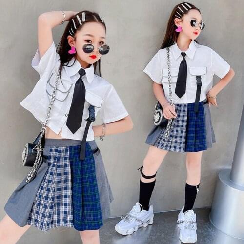 Childrens Summer Clothes Girls Jk Uniform Suit Foreign Style 2021 Summer Childrens Blouse Skirt Two-piece Suit Girls Outfits