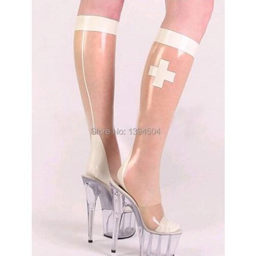 Hot Lingerie Women handmade Transparent spliced Latex Stockings Cross Lady Short Halloween boots Socks Fetish Zentai XS-XXL