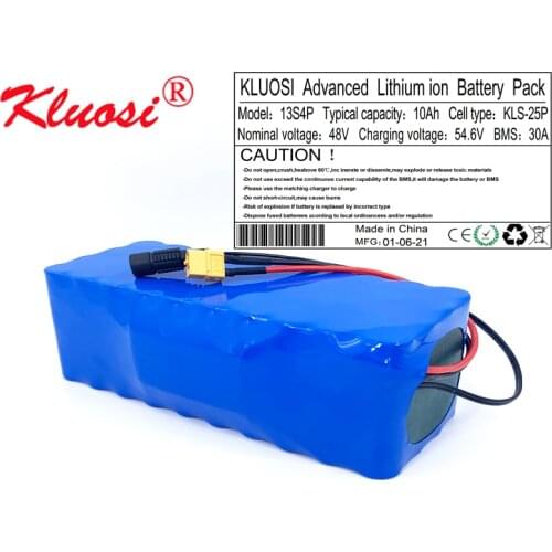 KLUOSI 48V 10Ah 1200W 13S4P 48V Battery 54.6V Li-ion Battery Pack with 30A BMS for Motor Electric Scooter Vehicle Ebike Bicycle