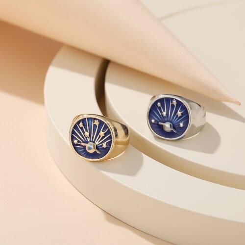 Fashion Blue Planet Star Galaxy Rings Trendy Rings Personalized Fashion Rings Stars Moon Universe Ring Jewelry for Women