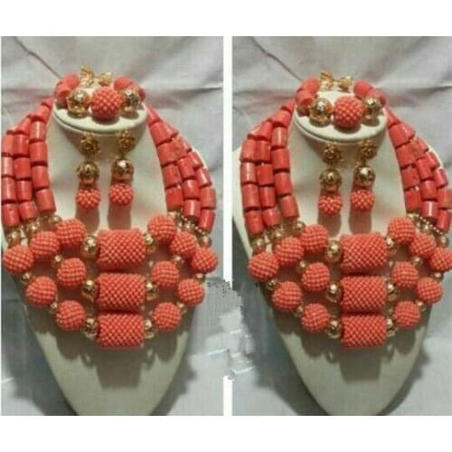 Original Coral Beads Nigerian Wedding African Jewelry Sets Bold Statement Necklace Set Chunky Free Shipping CNR693