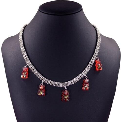 Colorful Rainbow Cute Jelly Bear Gummy Bling Necklaces Pendant for Women Girls Cool Punk Hip Hop Resin Necklaces Accessories