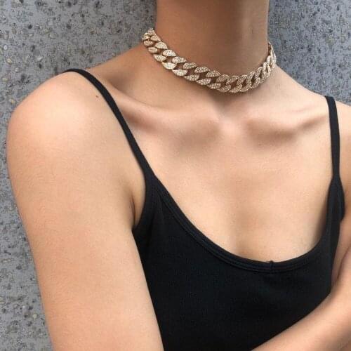 New listing Cuban thick chain necklace bohemian style 2020 fashionable chunky rhinestone jewelry factory direct sales