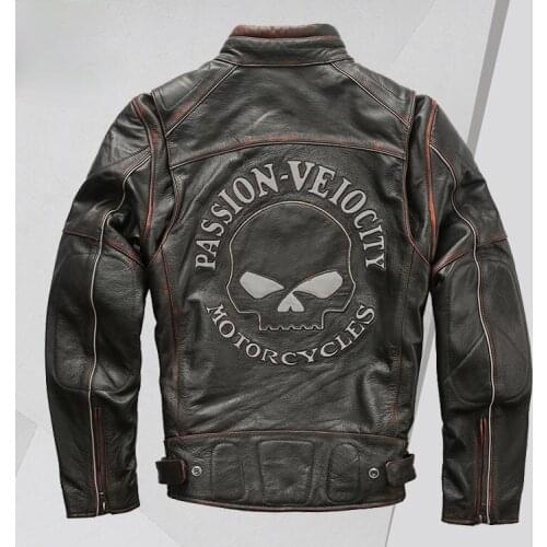 Luminous Skull Motorcycle Leather Jacket Mens Fashion Urban Thickened First Layer Cowhide Leather Jacket Winter Jacket Men