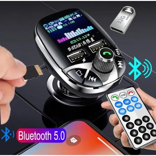JINSERTA Remote Control Bluetooth FM Transmitter Modulator Color Screen Hands-free MP3 Player Dual USB Charger Folder switch