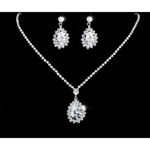 OL Teardrop CZ Bridal Jewelry Sets Women Girls Sparkling Rhinestone Necklace Earring Set Wedding Engagement Jewelry