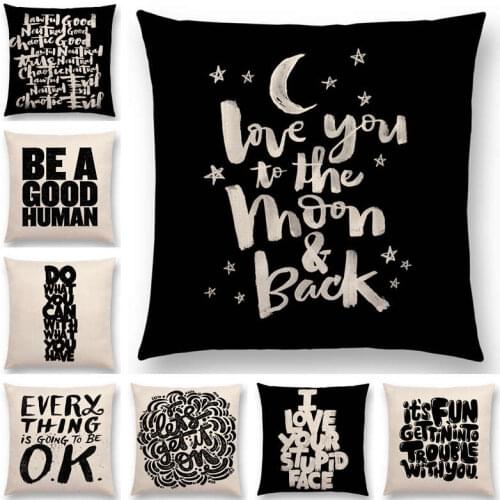 Hot Sale Black White Pattern Decorative Letters Fun Words Meaningful Saying Short Sentences Good Ok Cushion Cover Pillow Case