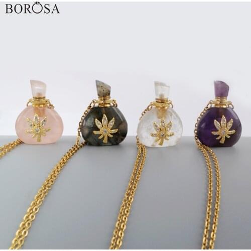 Natural amethysts perfume bottle pendant necklace diffuser natural gems essential oils bottle pendant long necklaces diffusers