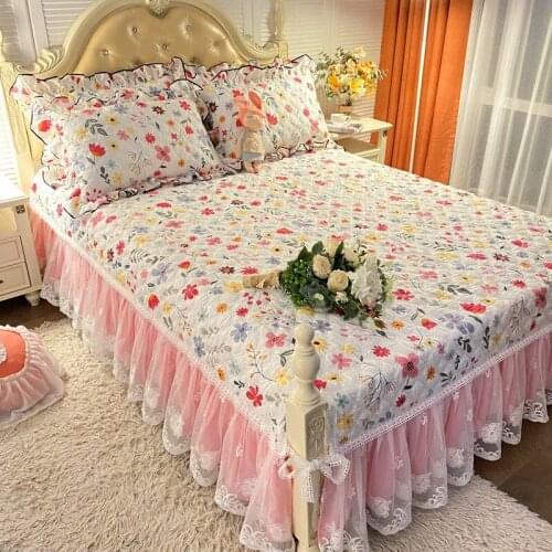 New 100% Cotton Quilting Twin Queen Size Bed Skirt For Girls BedSpread Pillowcase