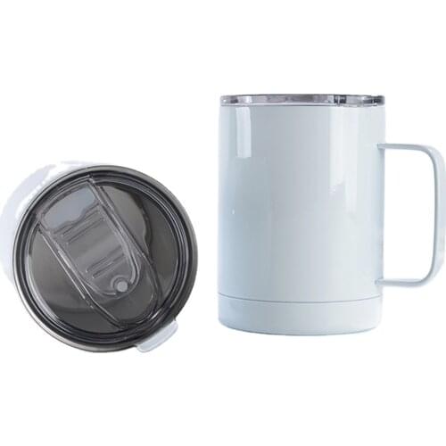 Wholesale Sublimation White 12oz Mugs With Handle Double Wall Stainless Steel Vacuum Insulated Beer Coffee Cups With Sealing Lid