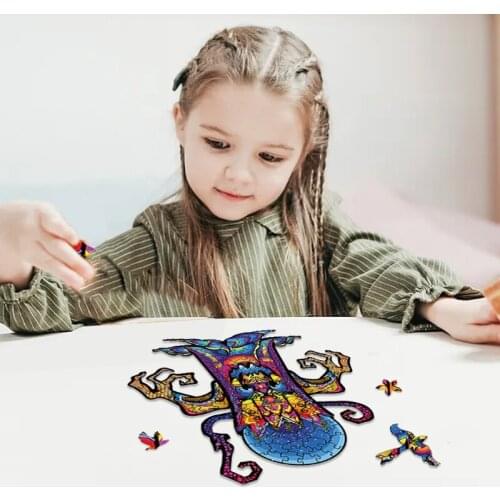 D7WF 3 Sizes Available Dryad Tangram Puzzle, Unique Exquisite Shaped Wooden Jigsaw Puzzle for Halloween or Birthday Gift