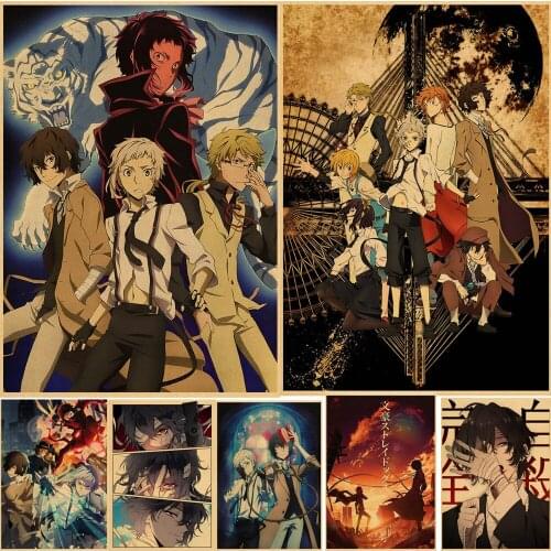 Hot Japanese Anime Bungo Stray Dogs Poster Kraft Paper Retro Style Art Posters Living Room Painting Home Wall Decor Stickers