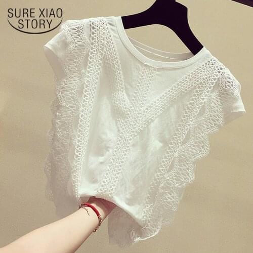 2021 Korean Pullover Clothing Plus Size Solid Shirt Women Summer Womens Tops And Blouses Lace Patchwork Blusas Blusas Mujer 4835