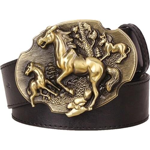 Fashion mens belt Western Knight golden horse pattern animal belts cowboy style mens jeans belt punk rock style accessories
