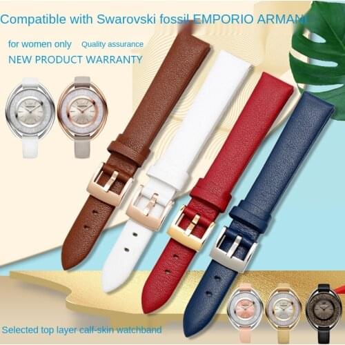 Genuine Leather Watch Strap for Swarovski 5158972 Armani Fossil Series Womens Watch Chain Genuine Leather Watch Band 12 14 16mm