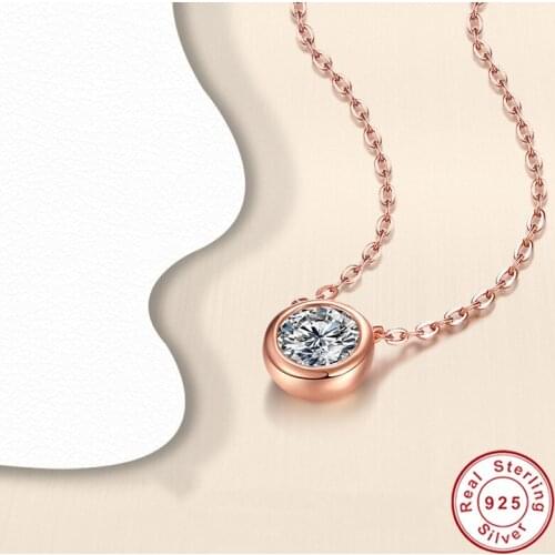 Geoki Luxury Rose Gold 925 Sterling Silver Round Perfect Cut 0.5-1 Ct D Color Moissanite Cute Bubble Shaped Pendant Necklace
