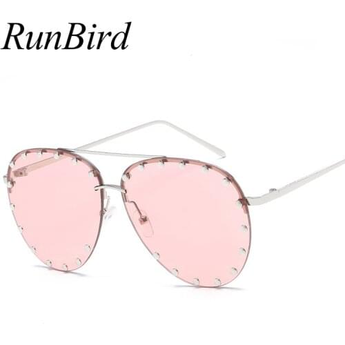 RunBird Rivet Sunglasses with Red Lenses Men Summer Metal Half Frame Pink Blue Pilot Sun Glasses for Women UV400 1071R