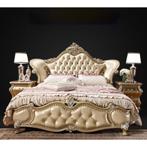 Modern european solid wood bed Fashion Carved leather french bedroom furniture bng007